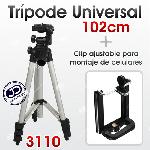 Imagen 2 de 8 de Trípode Cámara Mod. 3110 102cm + Estuche + Clip Celular
