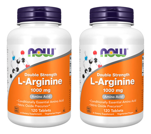 L-arginina 1000mg Now Foods L-arginine 120 Tablets 2un Sabor Sem sabor