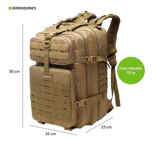 Imagen 3 de 9 de Mochila Tactica Femmto De 40 Litros Camping Mochilero Viaje