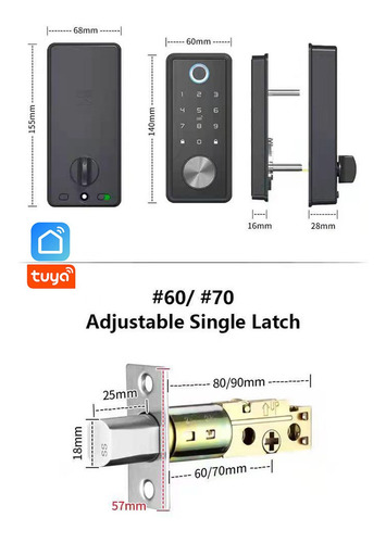 Imagen 3 de 6 de Cerradura Inteligente Wifi App Tuya Smart Life Tarjeta Clave
