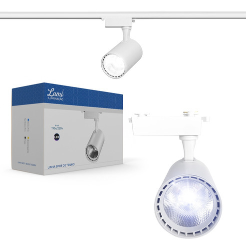 Luminária Spot Super Led Capa Branco 10w Com Trilho Eletrificado Cor Da Luz Branco Frio Lumi Premium