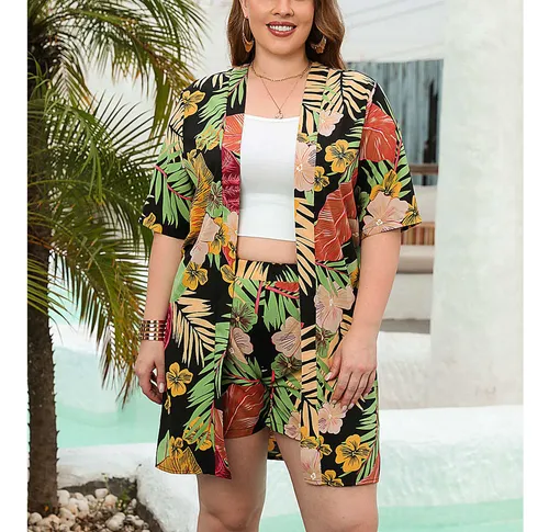 Conjunto De Roupas Femininas Com Estampa Tropical De 2 Peças