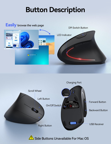 Ratón Tecknet Ergonómico Recargable Vertical Inalámbrico