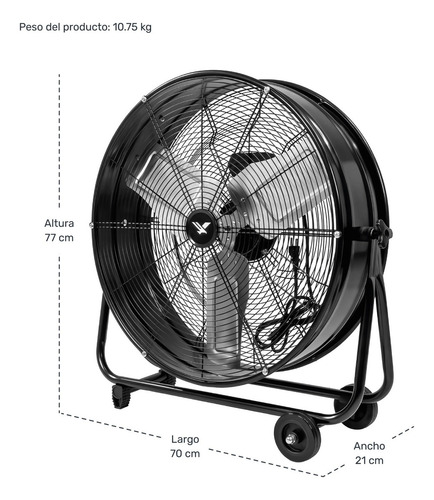 Ventilador Industrial Gutstark Metalico Piso 180w 2 Velocidades 30' Cantidad de aspas 3 Estructura Negro Aspas Plateadas Diámetro 67 cm Frecuencia 60 Hz Material de las aspas Metal