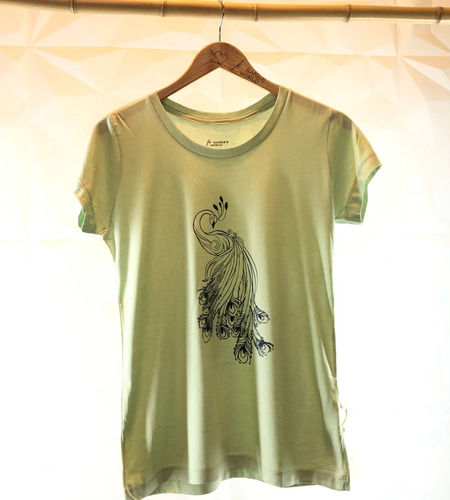 Imagem 2 de 5 de Camiseta Verde Baby Look Viscose De Bambu Pavão Bamboo World