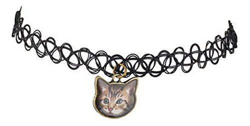 Lux Accessories - Gargantilla Negra Con Diseño De Gato Y Gat