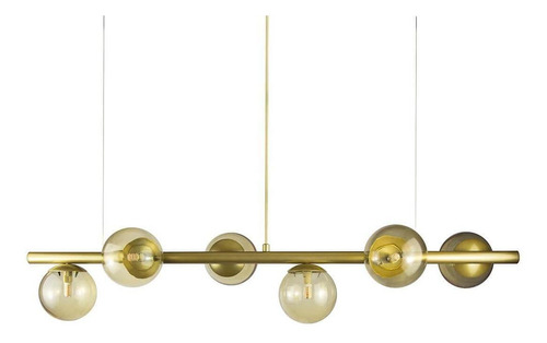 Lustre Pendente Figo Ouro - 6 Globos Esfera De Vidro Âmbar