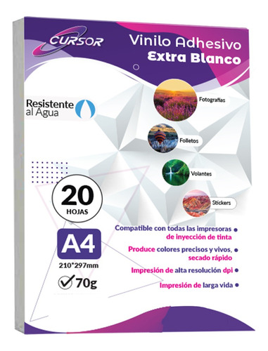 Vinilo Adhesivo Imprimible Extra Blanco A4 20h Env Grtsx4 Un