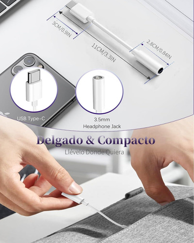 Monstyle Adaptador Usb C A Jack 3.5 Mm Para Audífonos, 2 Uni