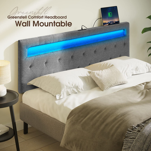 Cabecero Para Cama Queen Con Luz Led Y Usb Ajustable