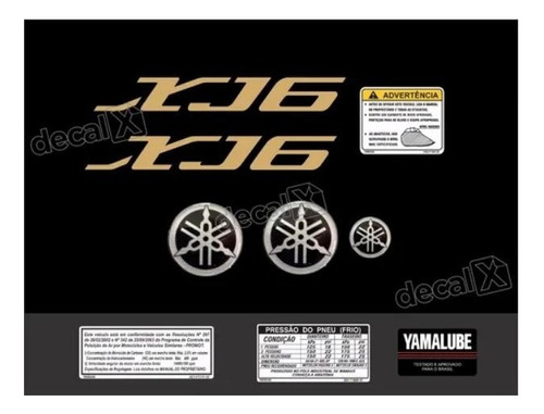 Kit Adesivo Compatível Emblema Xj6 2012 Dourado F529 Cor Yamaha