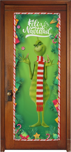 Decoracion El Grinch Navidad Lona De Puertas 160x60cm Oferta