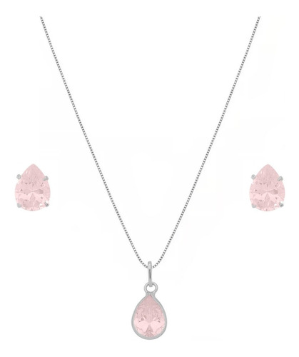 Conjunto Colar Feminino + Brinco Prata 925 Zirconia Legítima