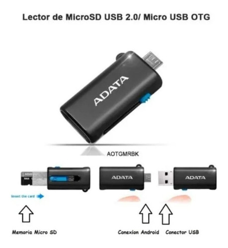 Imagen 3 de 3 de Lector Adaptador Adata Otg Micro Reader Microsd Usb 2.0 Celu
