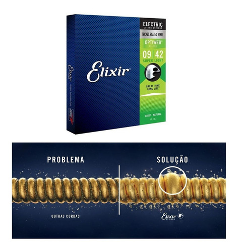 Encordoamento Elixir Cordas 009 Super Light Optiweb Guitarra