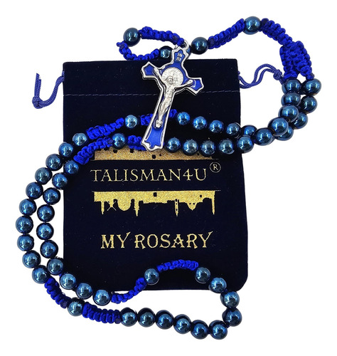 Talisman4u Collar De Rosario Católico Con Cuentas De Azul De