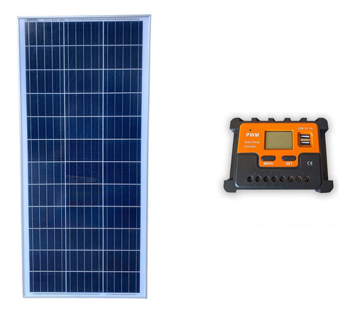 Panel Solar 100w 12v Policristalino Con Regulador Pwm 20a