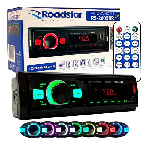 Rádio Mp3 Roadstar Bluetooth Usb Carrega Celular 7 Cores Led