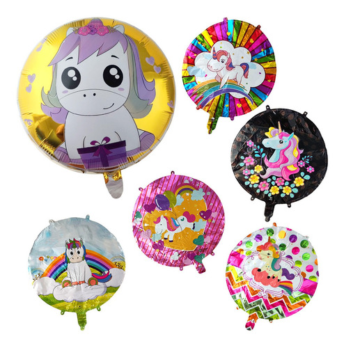 12 Globos Metalico Unicornio 18'' Fiesta Cumpleaños Kawaii