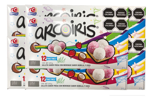 Galletas Arcoiris Bombón 84 Pack 504pz Fresa Vainilla Coco