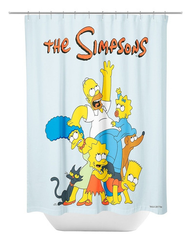 Cortina De Baño Los Simpson Tela Impermeable Color Celeste/family Up