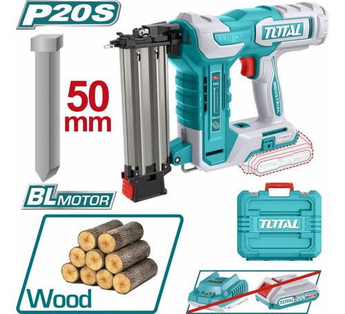 Clavadora 20v Brushless + 1000 Clavos + 2 Accesorios Total
