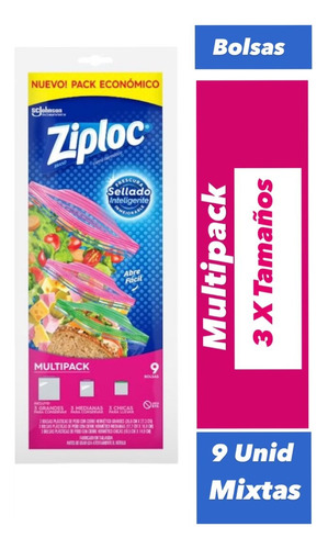 Ziploc Bolsas Herméticas Multipack 9 Unidades 3 Tamaños