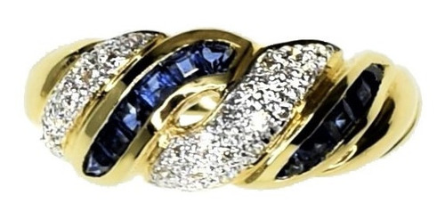 Anillo Zafiros Azules Diamantes Oro 18k. - Free Watch