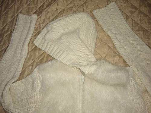 Saco Sacón Cardigan Lana Con Piel Sintética L