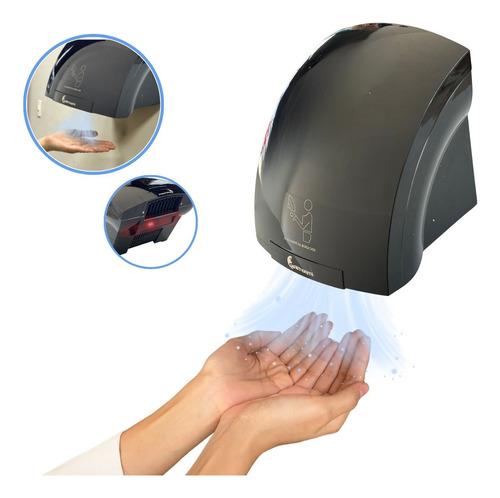 Secador De Mãos Automático 12 M/s Banheiro 1500w Preto