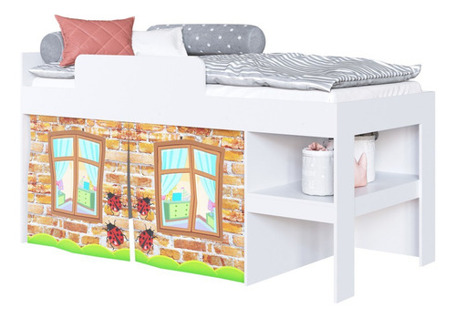 Cama Elevada Com Cortina Imaginação Meu Fofinho A05 Branco