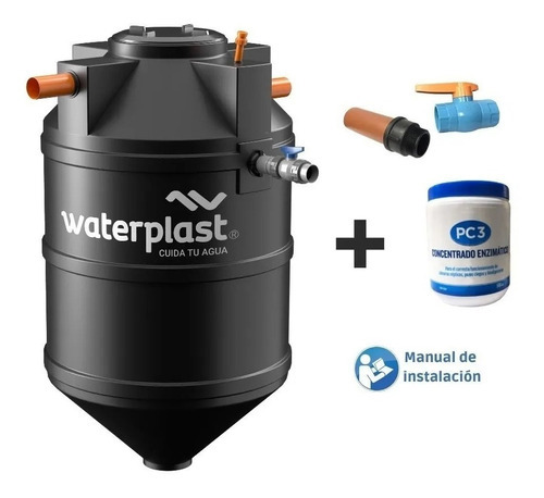 Biodigestor Waterplast Auto 1100 más Cámara Lodos más Inspección 30x30 Color Negro