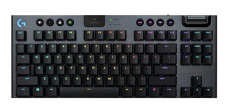 Teclado gamer bluetooth Logitech Serie G G915 TKL QWERTY GL Tactile inglés internacional color carbón con luz RGB