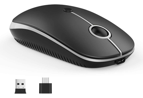 Mouse Optico Inalambrico Recargable, Negro Y Plateado