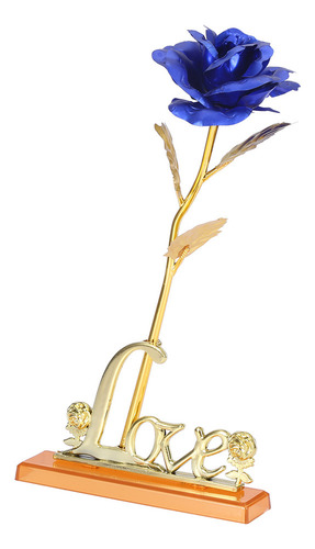Flor En Lámina De Oro De 24 Quilates, Rosa Azul