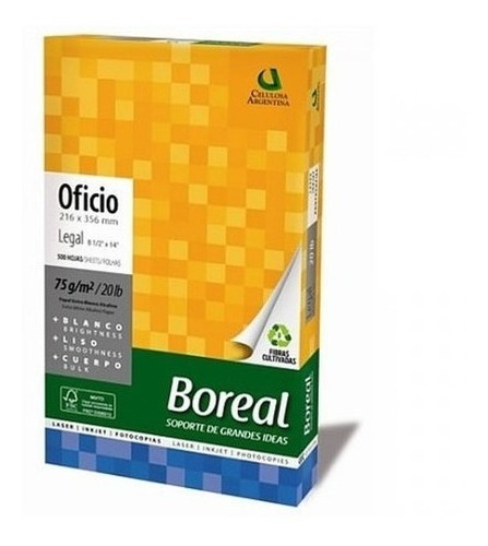 Imagen 2 de 4 de Kit X 10 Resmas Boreal Oficio 75g 21,59x35,5 Papel Blanco