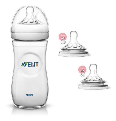 Mamadeira Pétala Avent 330ml + Par De Bicos Fluxo Variável