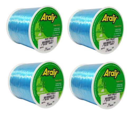 Linha Pesca Araty 0,35 Mm 100 Gramas Azul 820 M Kit C/ 4 Un