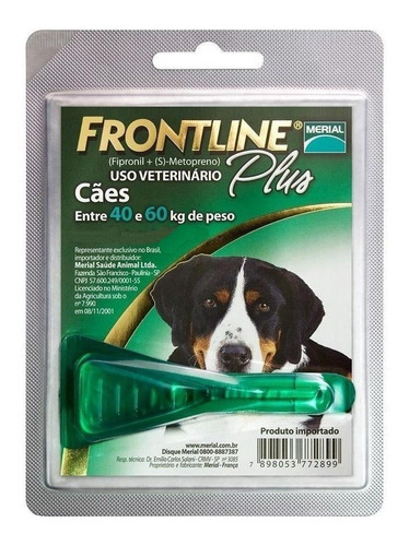 Pipeta antiparasitário para pulga Merial Frontline Plus para cão de 40kg a 60kg