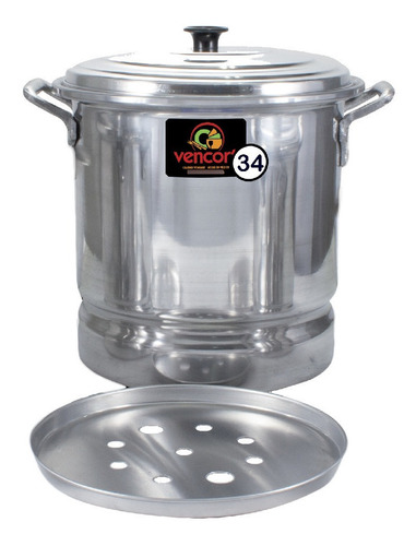 Olla Vaporera Aluminio Con Tapa Y Disco 31 Litros Vencort Color Gris