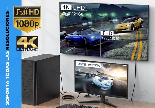 Imagen 4 de 10 de Cable Displayport A Hdmi 4k Adaptador Pc Ultra V2.0 3 Metros