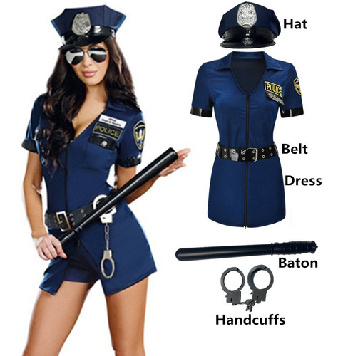 S-xxxl Traje De Policía Sexy Negro Azul Uniforme Policía