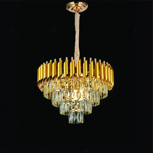 Lustre Redondo Dourado Com Cristais 50cm 8e14 Dcd06624 110 220