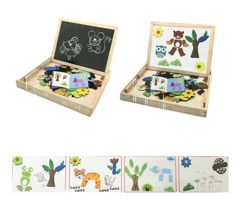 Imagen 1 de 5 de Pizarrón Magnético Caja De Madera Animales Playking
