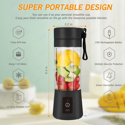 Vaso Batidora Portátil Para Jugo Agua 380 Ml Recargable Usb
