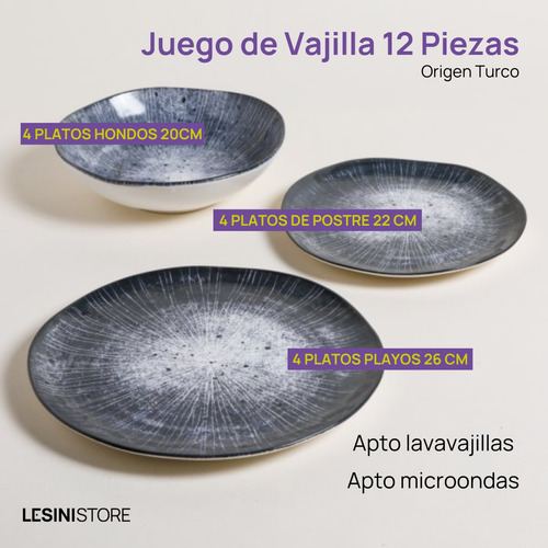 Juego Vajilla 12 Piezas Cerámica Platos Finos