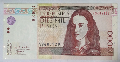 Billete 10000 Pesos 01/jun/2001 Au Exceso De Tinta