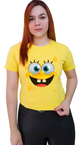 Polera Dama Estampada 100%algodon Diseño Bob Esponja