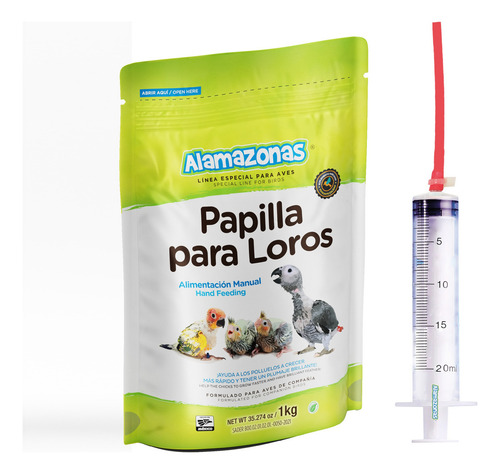 Papilla Para Loros Alamazonas 1kg + Jeringa Latex 20ml Envio
