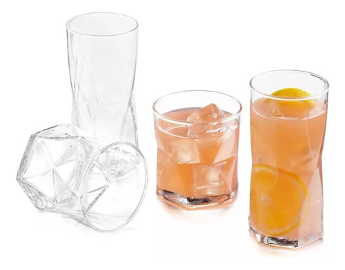 Set Vasos Vidrio Dof Rombus Whisky 4 De 465ml Y 4 De 352ml